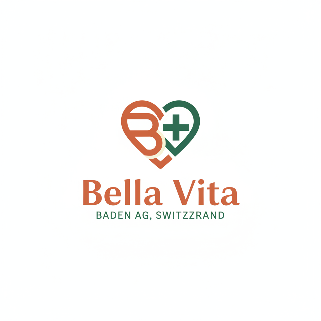 Bella Vita — Logo: ein zweifarbig geteiltes Herz mit stilisiertem B und Kreuz